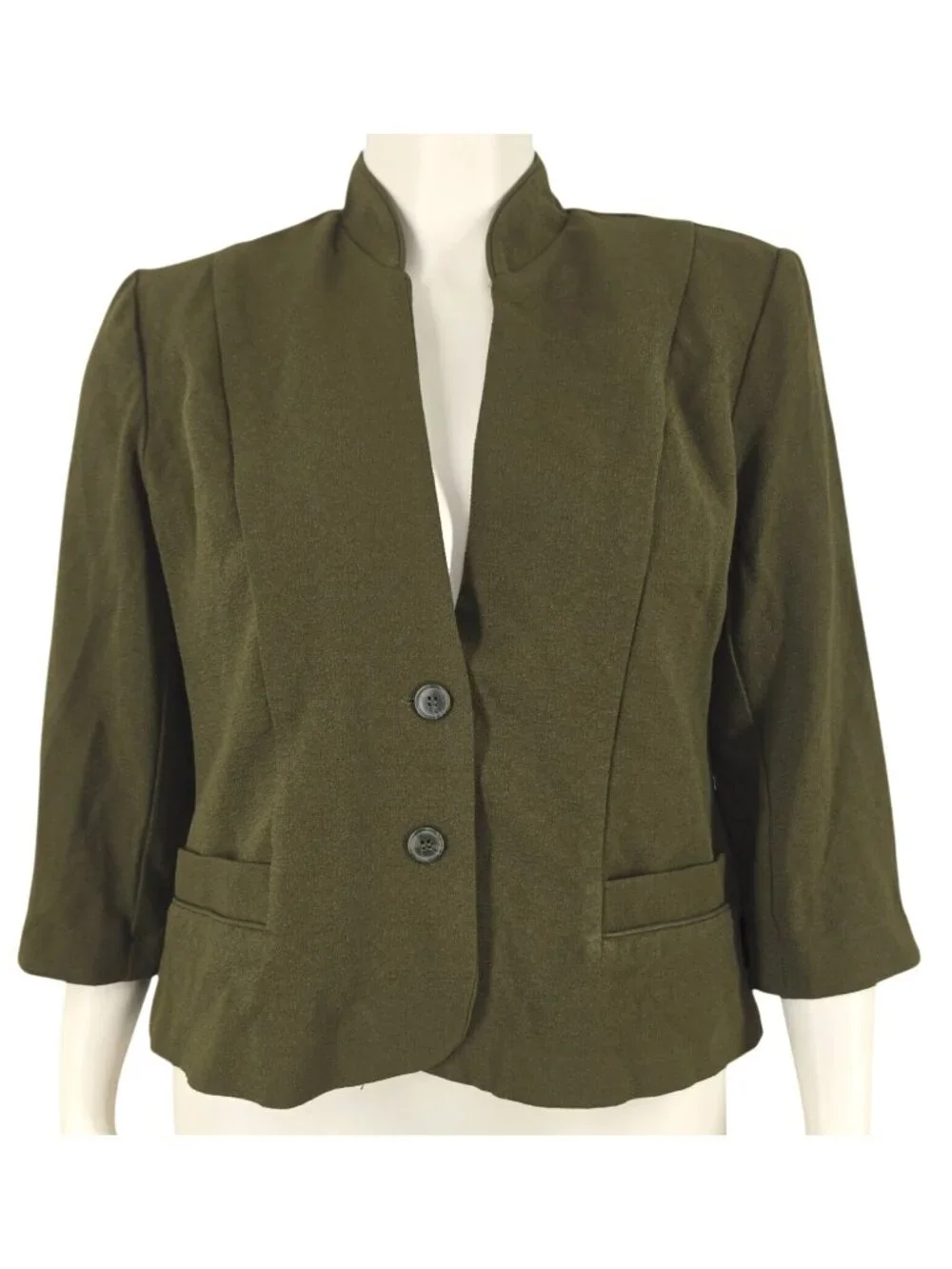 Women's Studio I Olive Green Suit Jacket Pleated Back 2 Button Size 16 Cropped